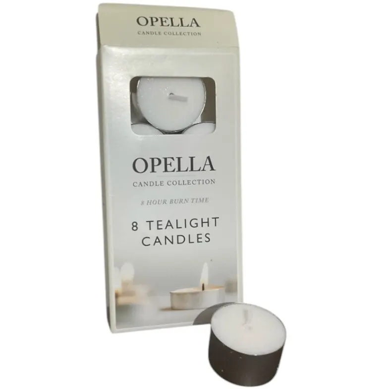 8 Pc Tea Light Candles - 8 Hour Burn Time - White, Unfragranced