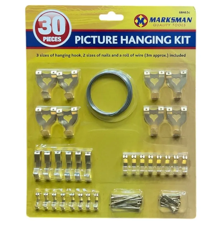 30pc Picture Hanging Kit – Hooks, Nails & Wire