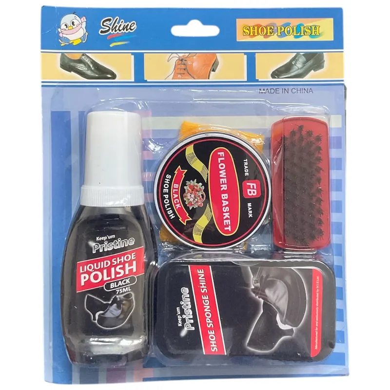 4PC BLACK LIQUID & SHOE POLISH SET BRUSH KIT POLISHING SHINE SNEAKERS SCRUB