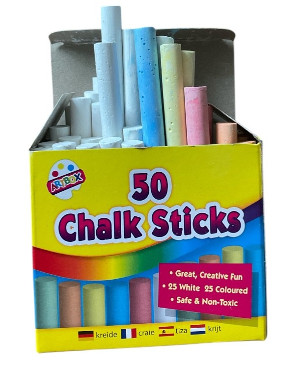 50Pc CHALK STICKS Colour and White Child Safe Non Toxic Drawing Art Kids