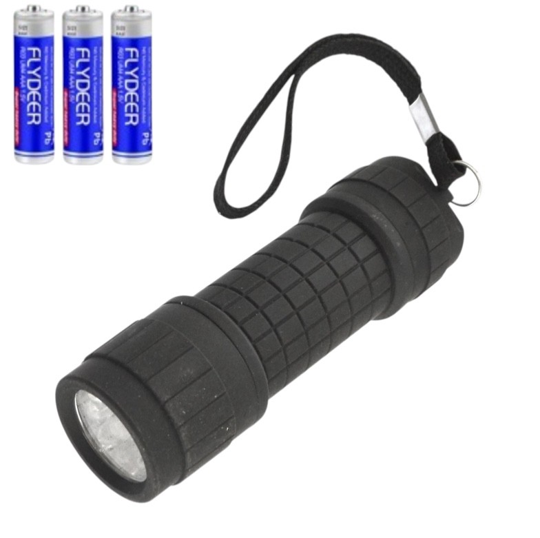 9LED Soft Grip Torch Ultra Bright Mini Rubber Coated Weather Resistance Black