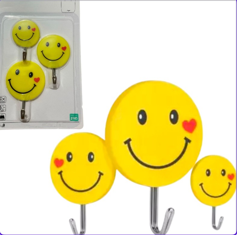 3pc Smiley Face Adhesive Hooks