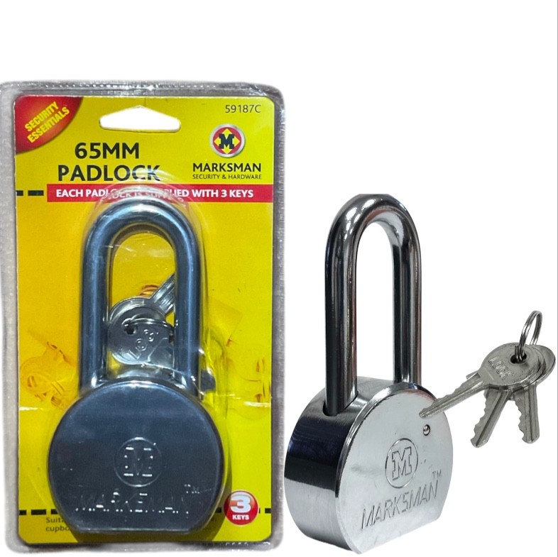 65mm Heavy Duty Round Padlock with 3 Keys – Long Shackle