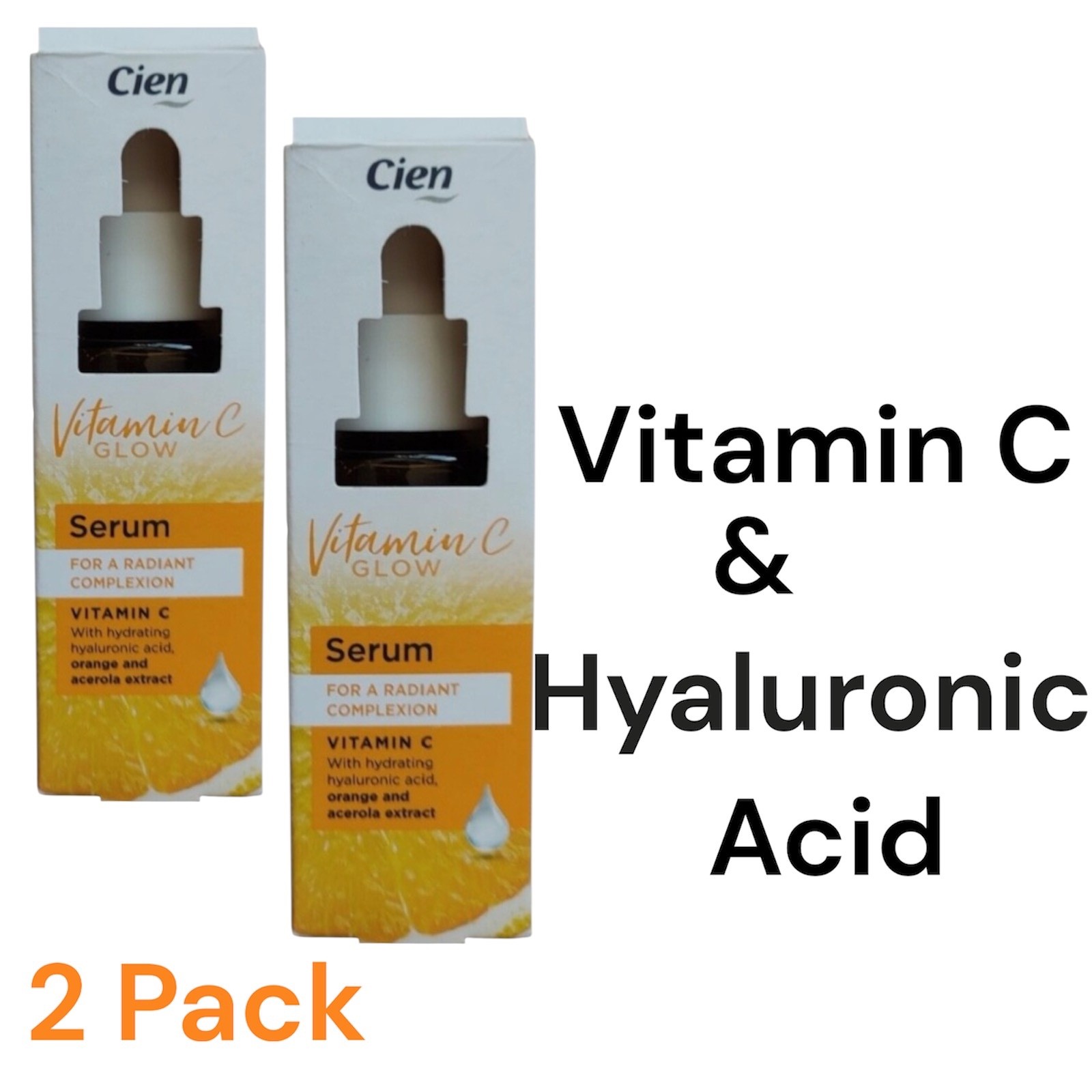 2 X 30ml Cien Vitamin C Glow Serum Hyaluronic Acid Antioxidant Anti Wrinkle
