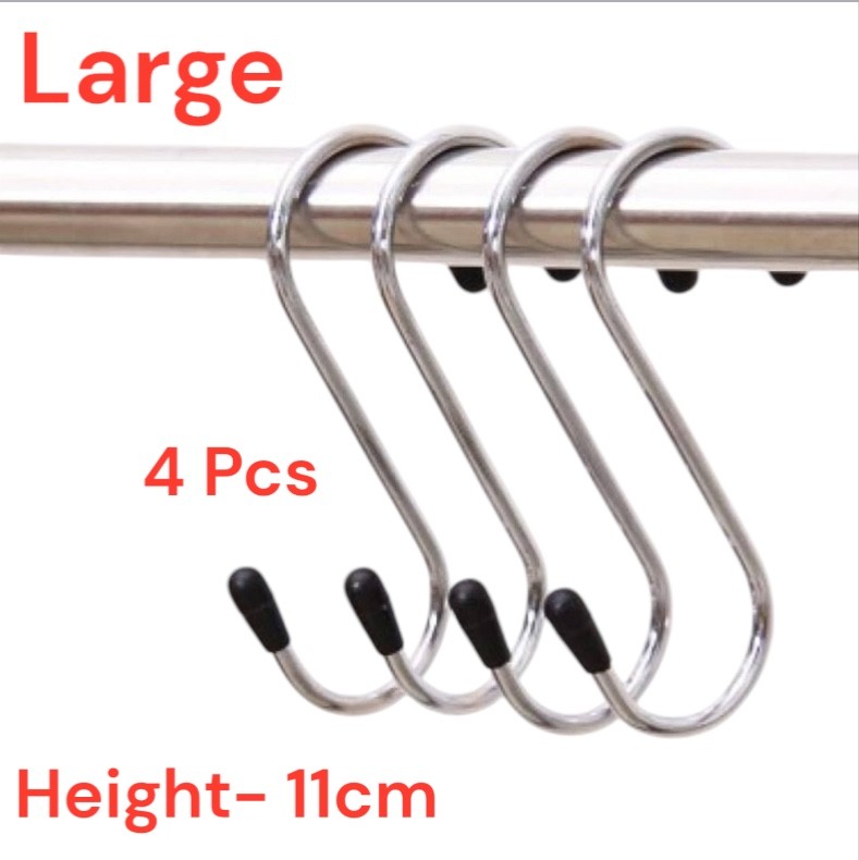 4pc Large Stainless Steel S Hooks with Rubber Ends