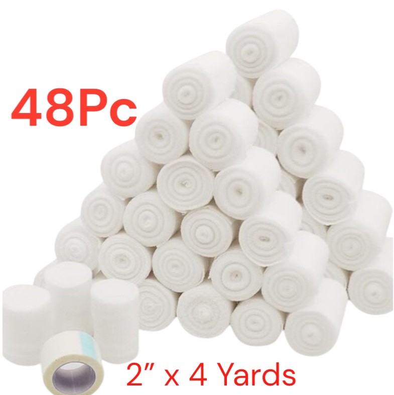 48pc Stretch Gauze Bandage 2" x 4 Yards – White Wound Dressing