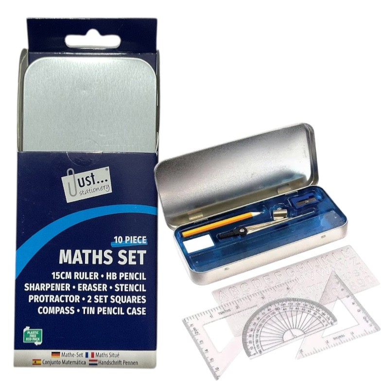 10Piece Maths Set Stencil Pencil Compass Ruler Square Geometry Protractor Tallon