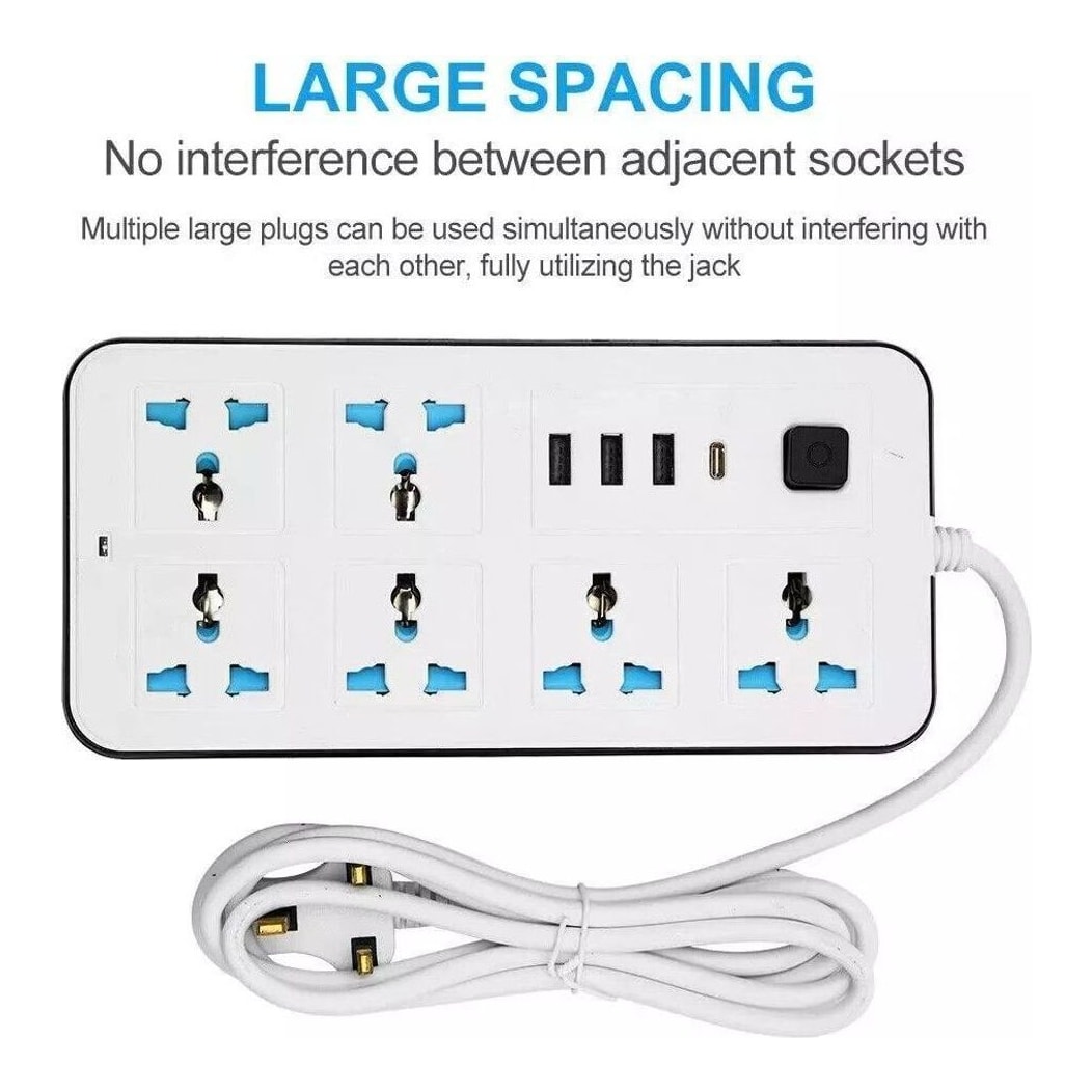 Free Postage Extension Lead Cable Electric Mains Power 6 Gang 3 USB 1 Type-C — photo 4