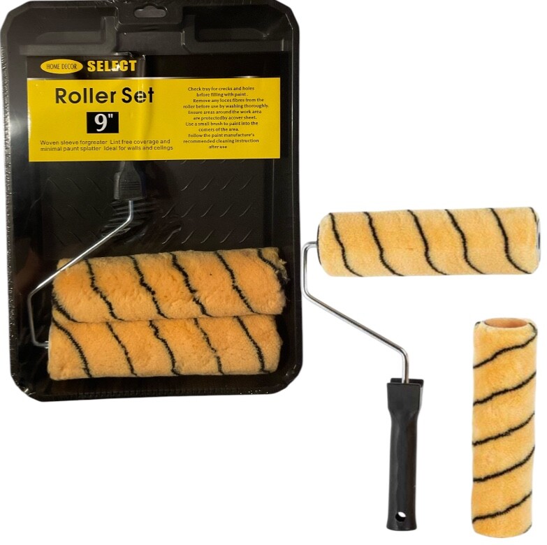 PAINT ROLLER TRAY SET 2 TIGER SLEEVE HOME PAINTING DECORATING IMPROVEMENT 9 inch