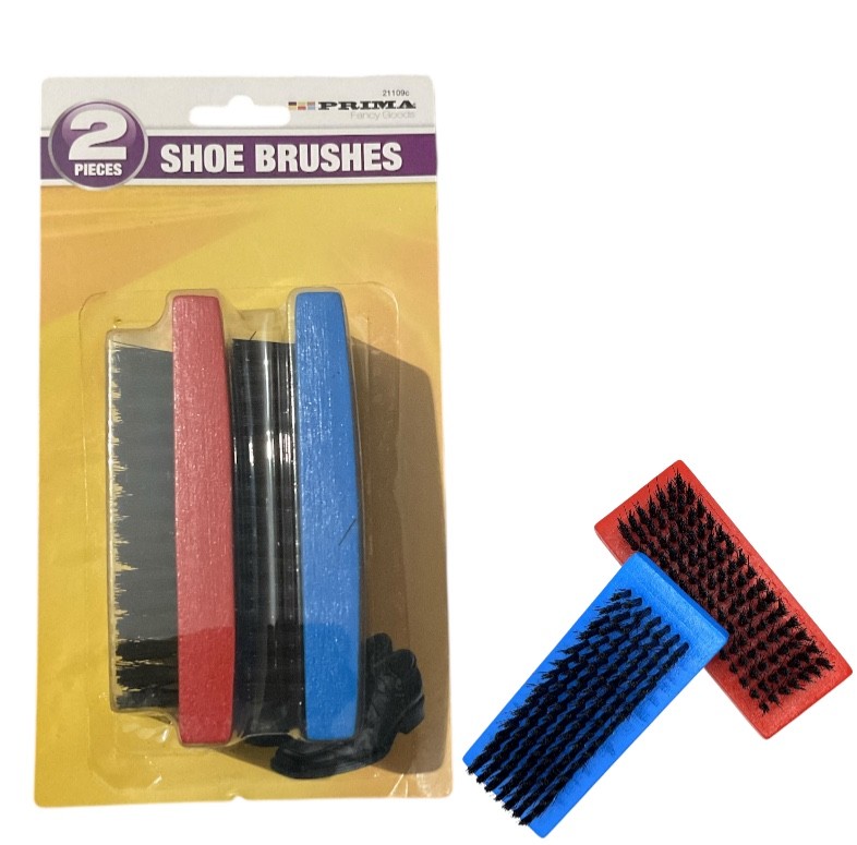 2Pc SHOES CLEANING BRUSH WOOD HANDLE POLISHING BOOT SHINE QUALITY BRISTLE