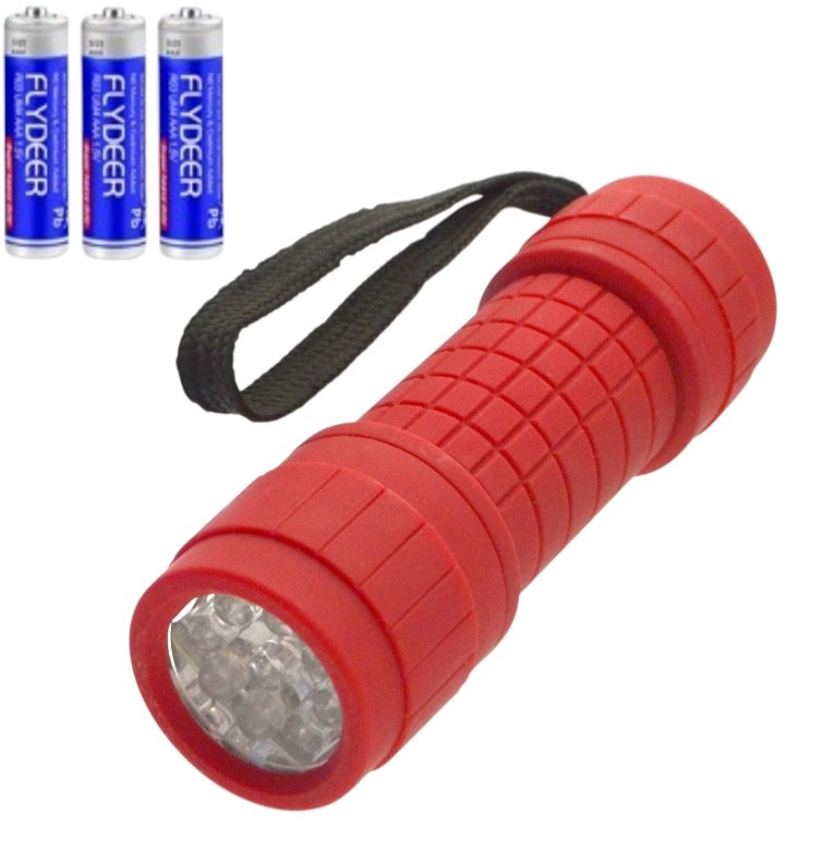 9LED Soft Grip Torch Ultra Bright Mini Rubber Coated Weather Resistance Red
