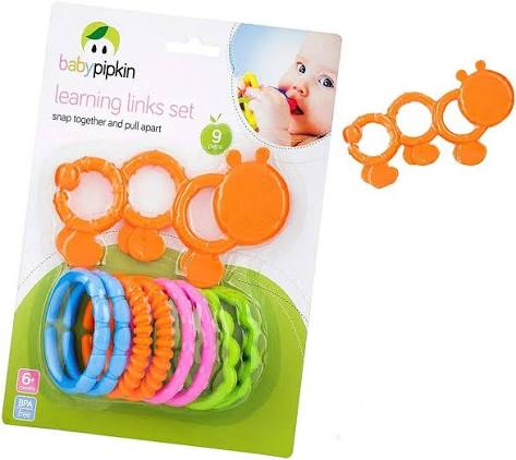 9pc Colourful Learning Links Set – Snap Together Baby & Toddler Teether