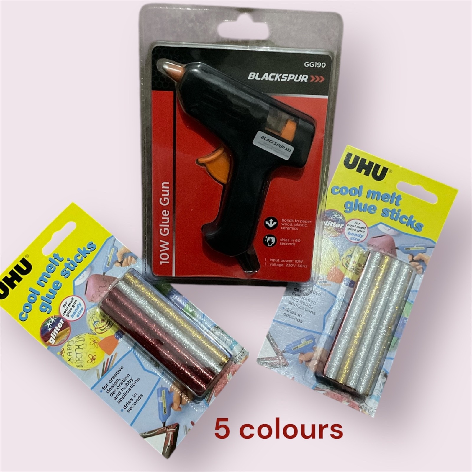 Blackspur 10W Hot Melt Glue Gun with 2 pack X 14 Glitter glue sticks