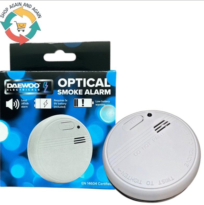 OPTICAL SMOKE ALARM LOUD SECURE ALARM and BATTERY OPERATED DAEWOO