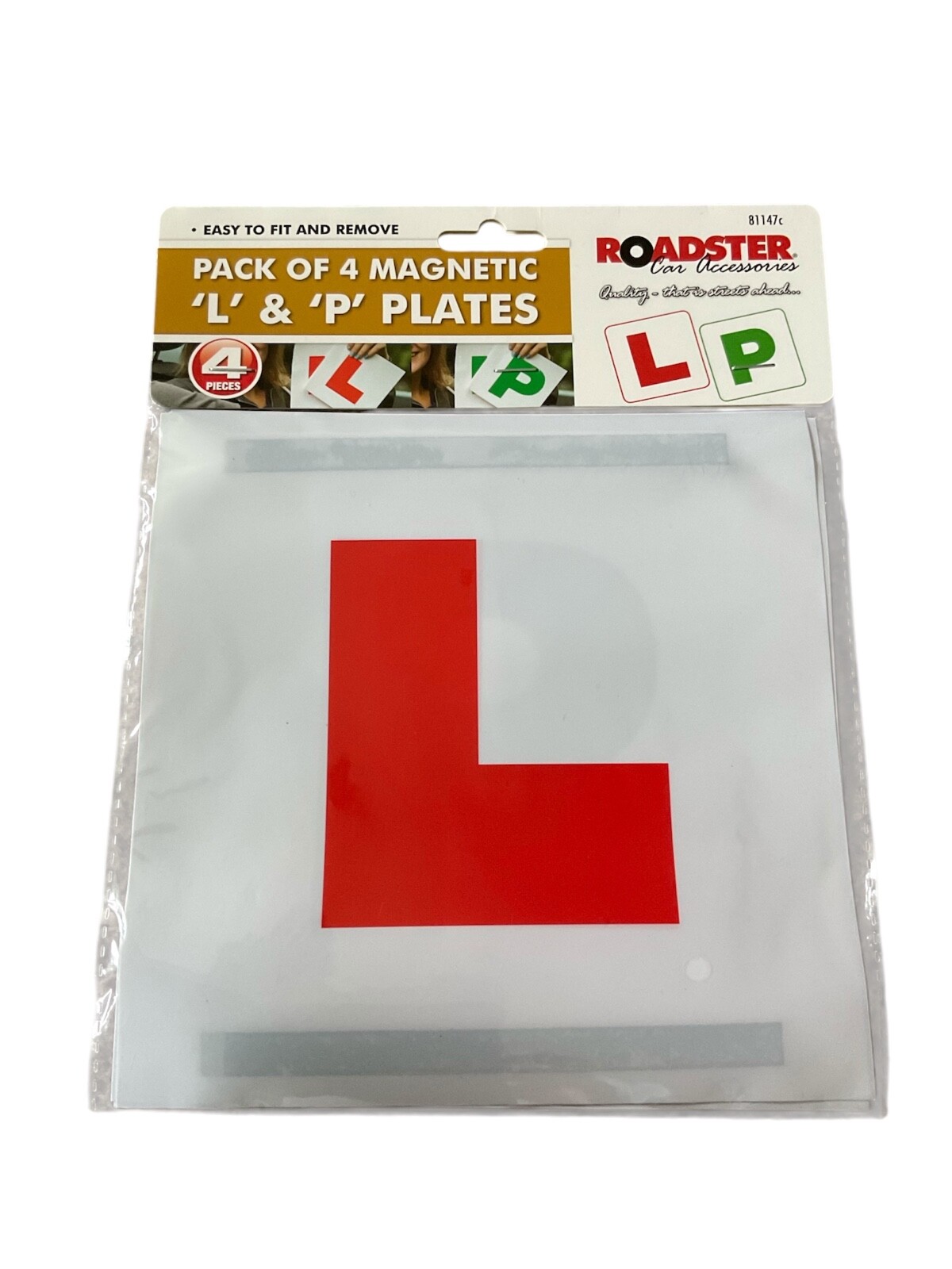 Roadster Magnetic L & P Learner Plates - Pack of 4 Plates - Roadster