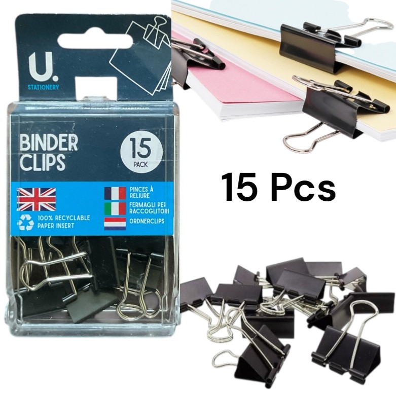 15PK Binder Clips Office Home School Organiser Metal Foldback Clips Paper Binder