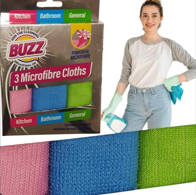 3x MicroFibre Cloths For Kitchen, Bathroom & General Usage Buzz