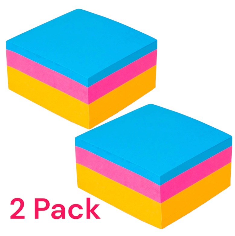 2 x 400 Memo Pads Reminders Self Adhesive 76mm Neon Colours Paper Sticky Notes