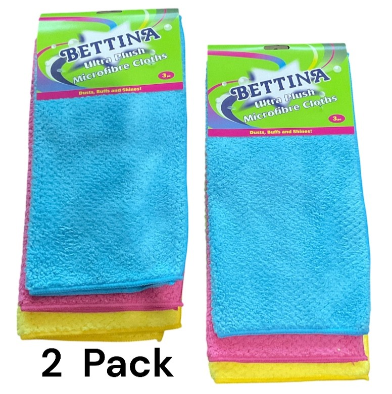 2Pack x 3Pc Bettina Ultra Plush Microfibre Home & Kitchen Cleaning Wash Cloths
